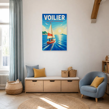 Affiche Voilier – Cap sur l'Horizon dans un salon - Art Virtuoso