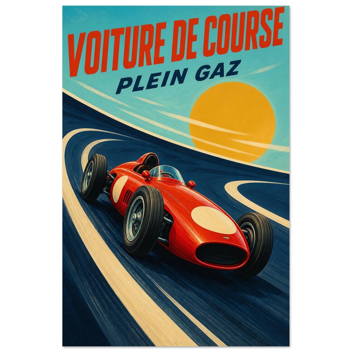 Affiche Voiture de Course – Plein Gaz, gouache contemporaine verticale, format 30 × 45 cm