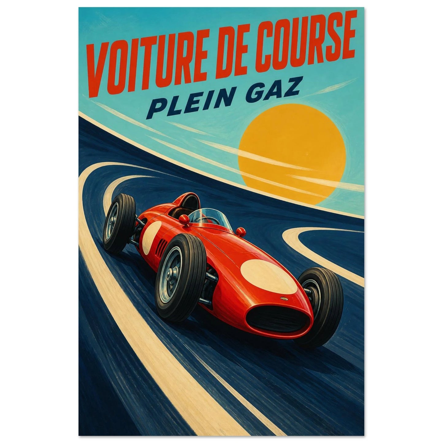 Affiche Voiture de Course – Plein Gaz, gouache contemporaine verticale, format 40 × 60 cm