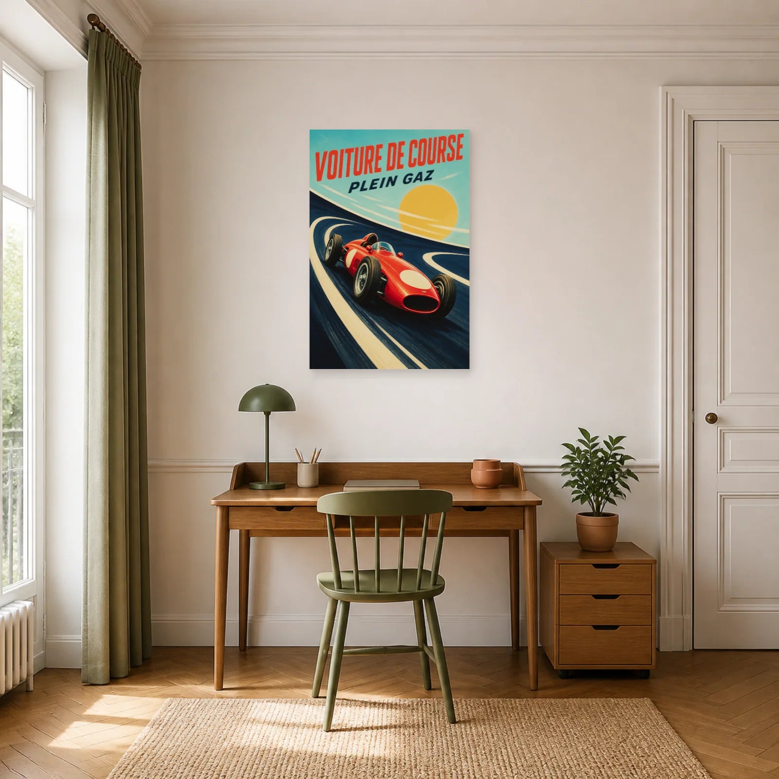 Affiche Voiture de Course – Plein Gaz dans un bureau - Art Virtuoso