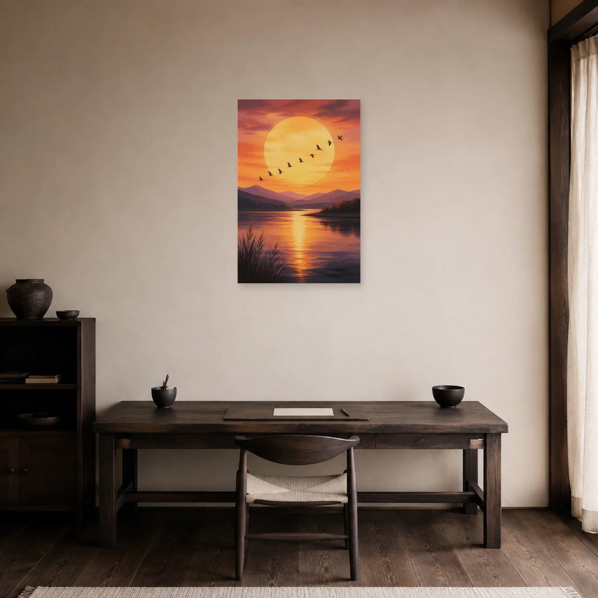 Affiche Envol au coucher du soleil dans un bureau - Art Virtuoso