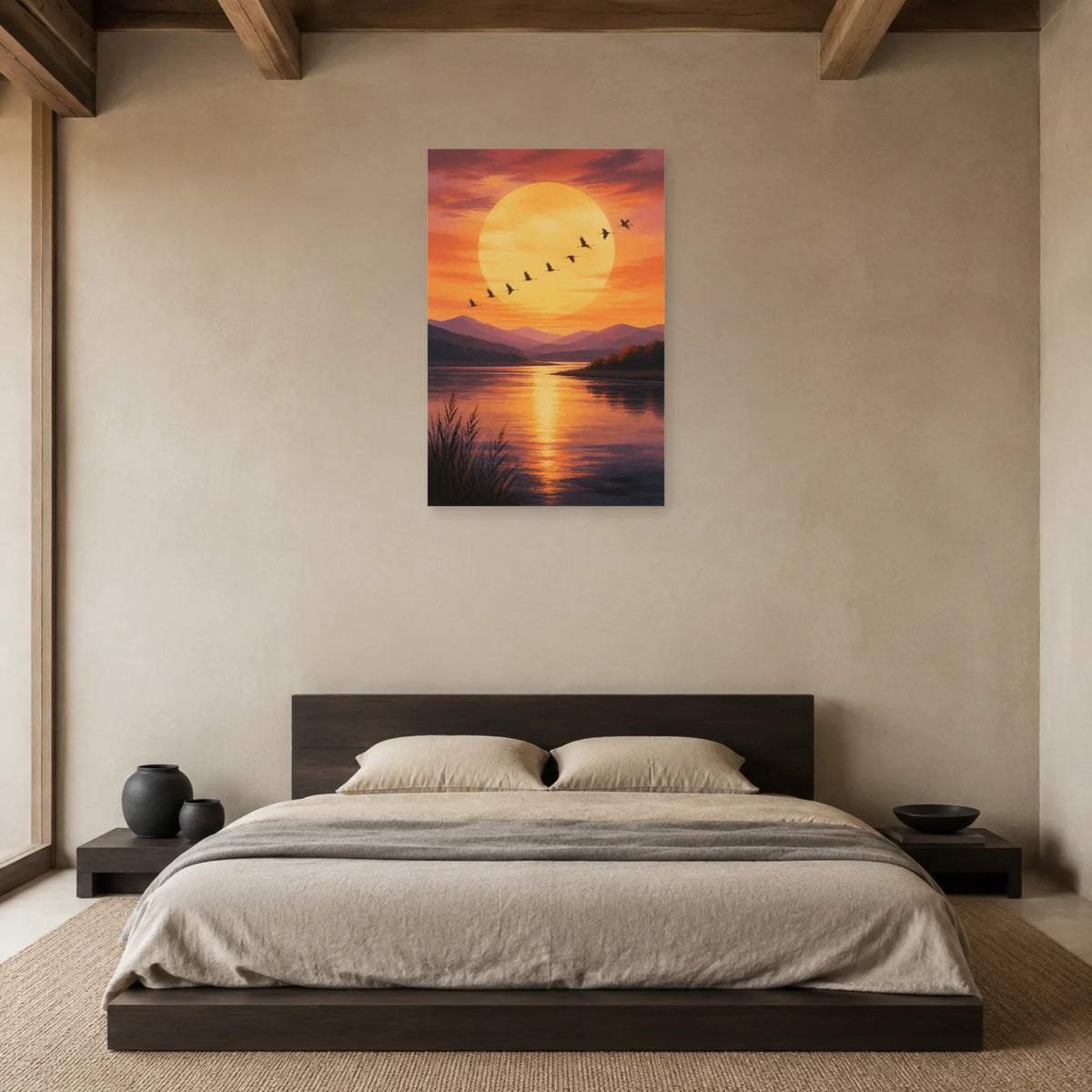 Affiche Envol au coucher du soleil dans une chambre - Art Virtuoso
