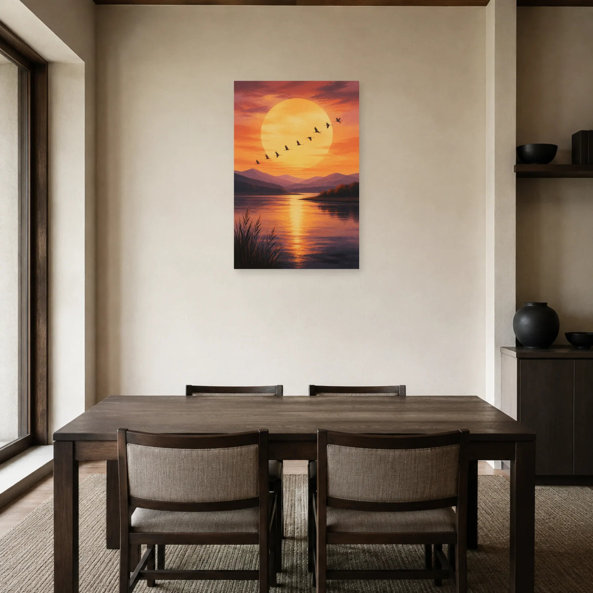 Affiche Envol au coucher du soleil dans une salle à manger - Art Virtuoso