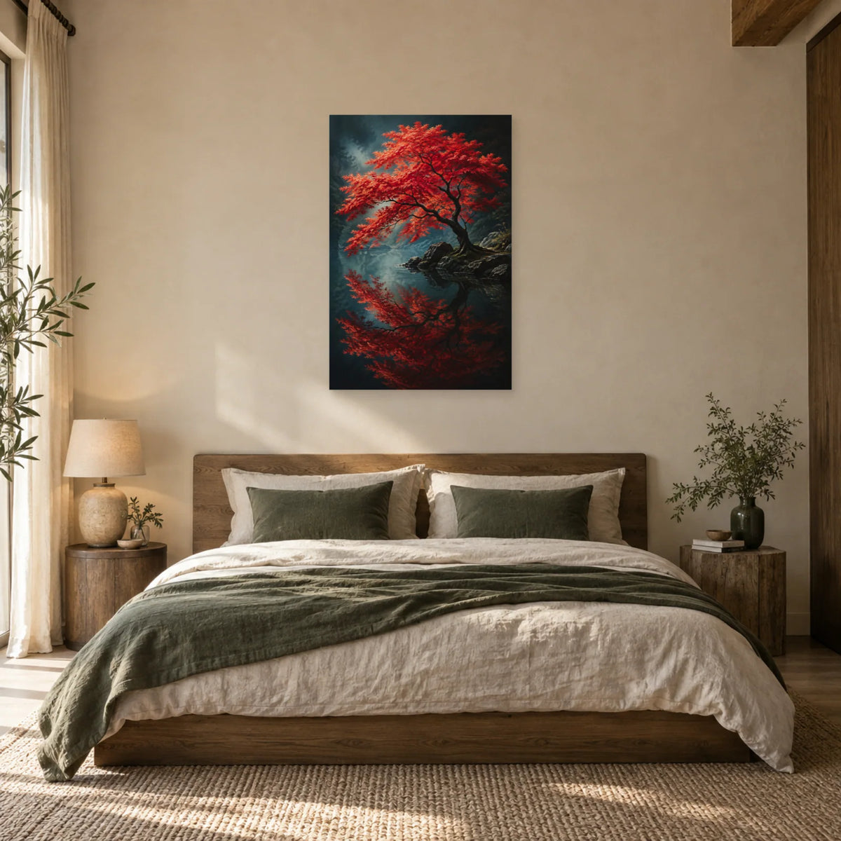 Affiche Érable japonais – Reflet rouge dans une chambre - Art Virtuoso