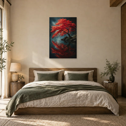Affiche Érable japonais – Reflet rouge dans une chambre - Art Virtuoso