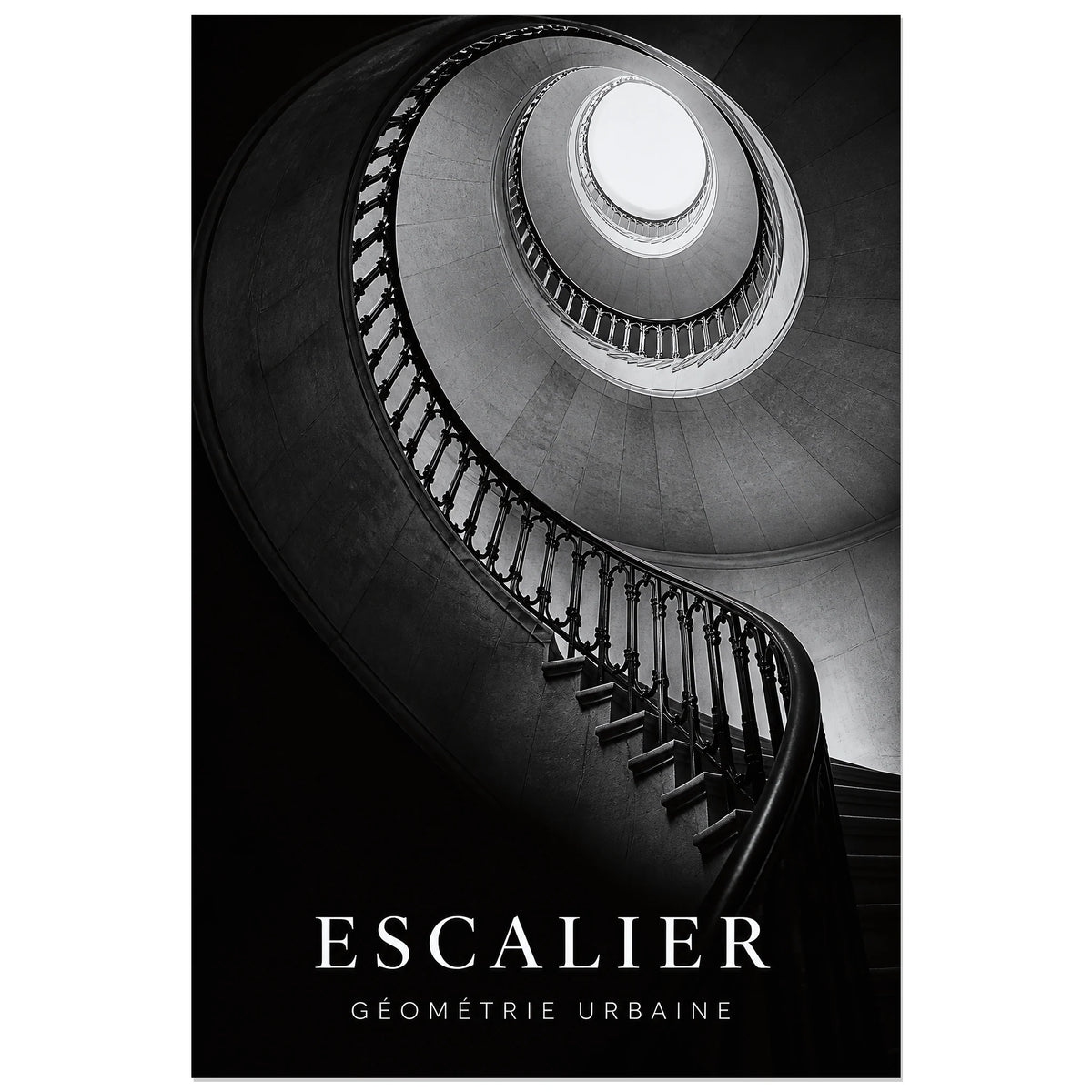 Affiche Escalier – Géométrie Urbaine, photographie architecturale verticale, format 40 × 60 cm