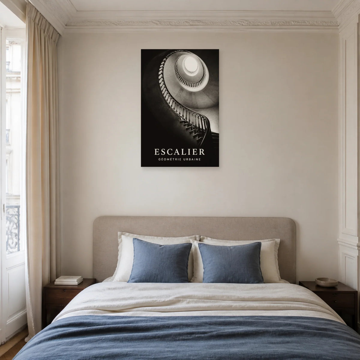 Affiche Escalier – Géométrie Urbaine dans une chambre - Art Virtuoso