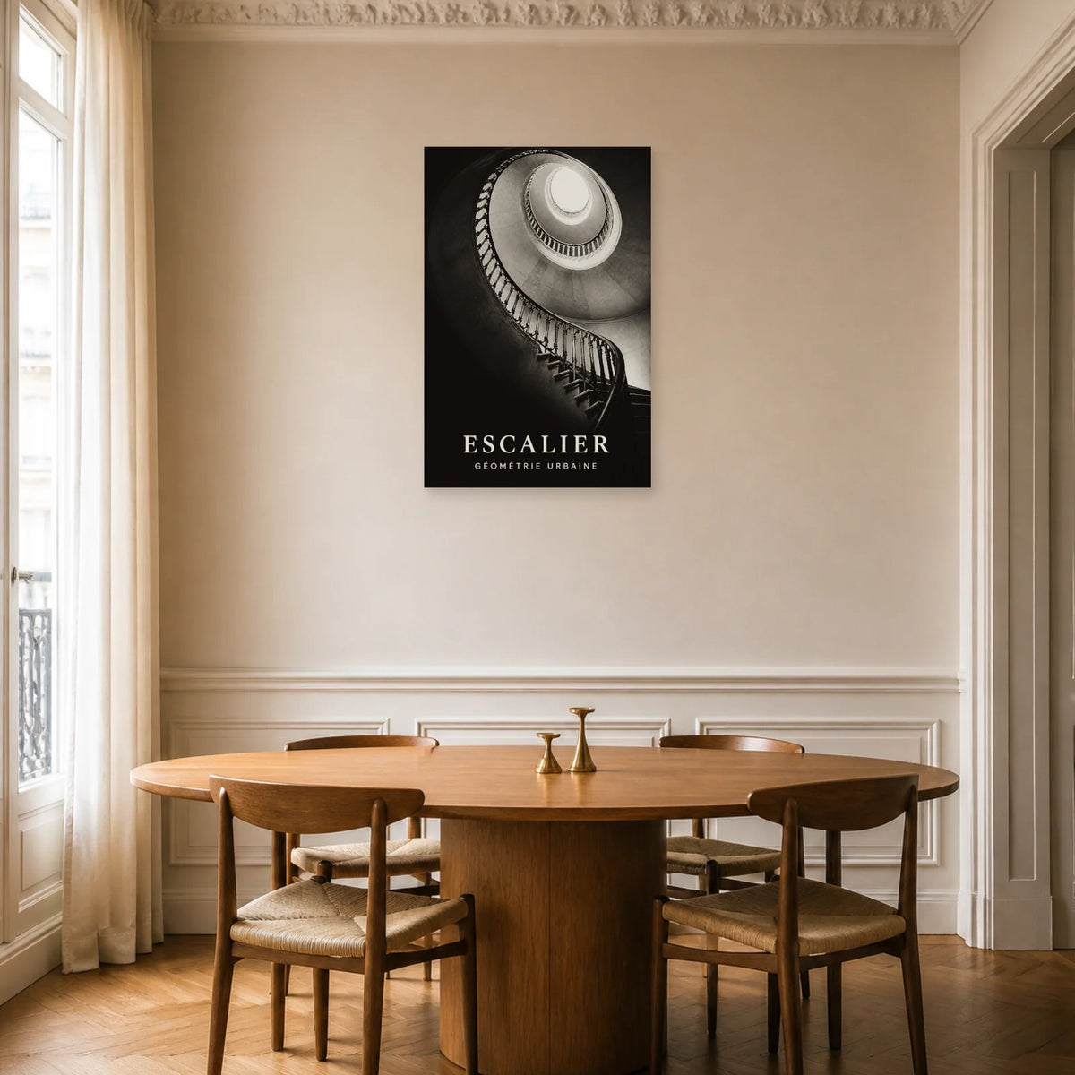 Affiche Escalier – Géométrie Urbaine dans une salle à manger - Art Virtuoso