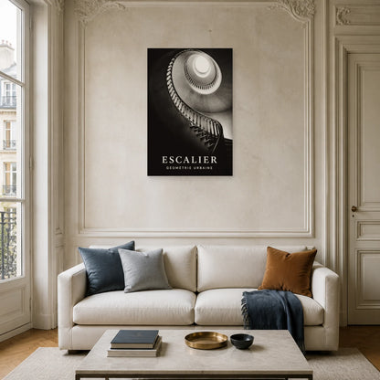 Affiche Escalier – Géométrie Urbaine dans un salon - Art Virtuoso
