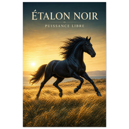 Affiche Étalon Noir – Puissance Libre, illustration éditoriale verticale, format 60 × 90 cm