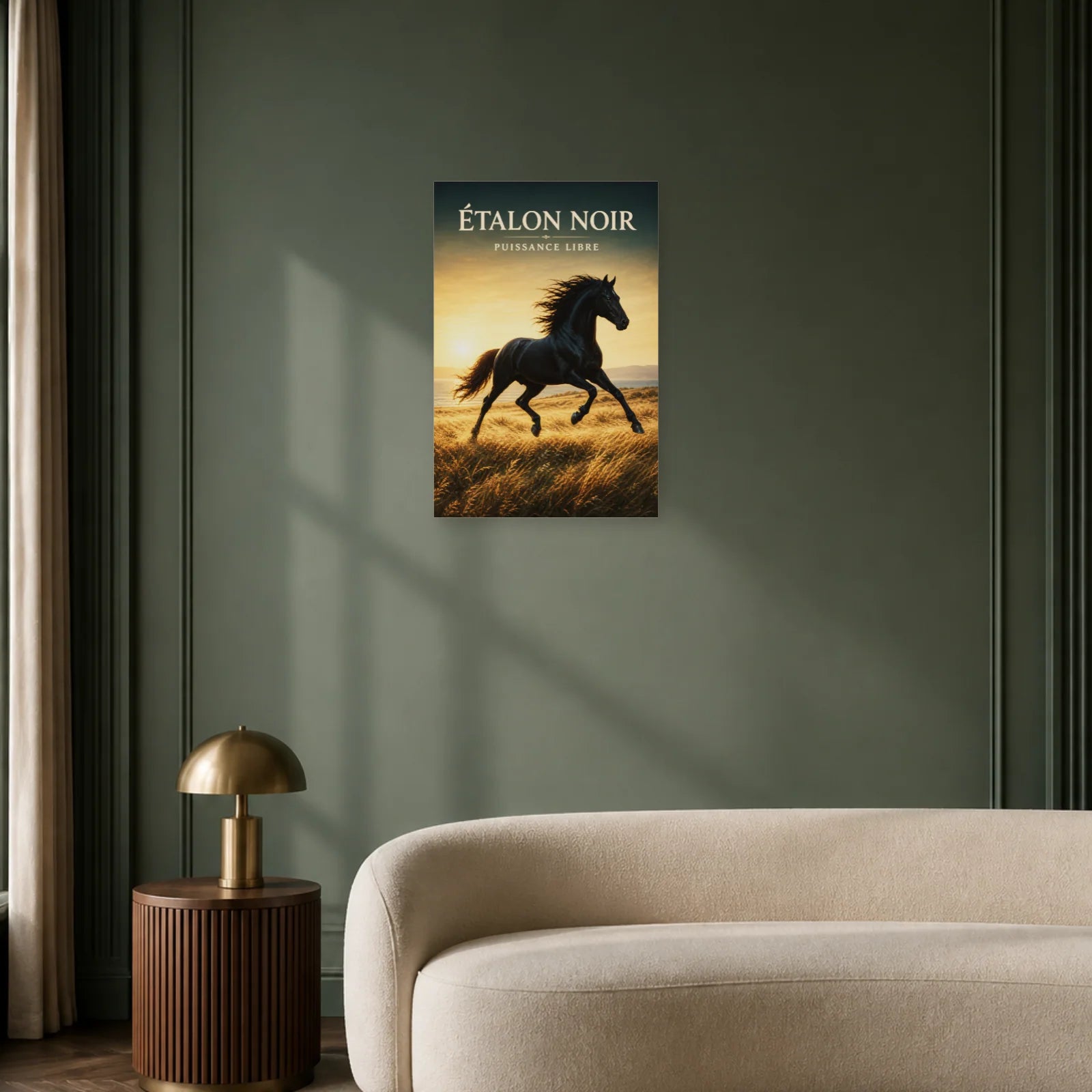 Affiche Étalon Noir – Puissance Libre dans un bureau - Art Virtuoso