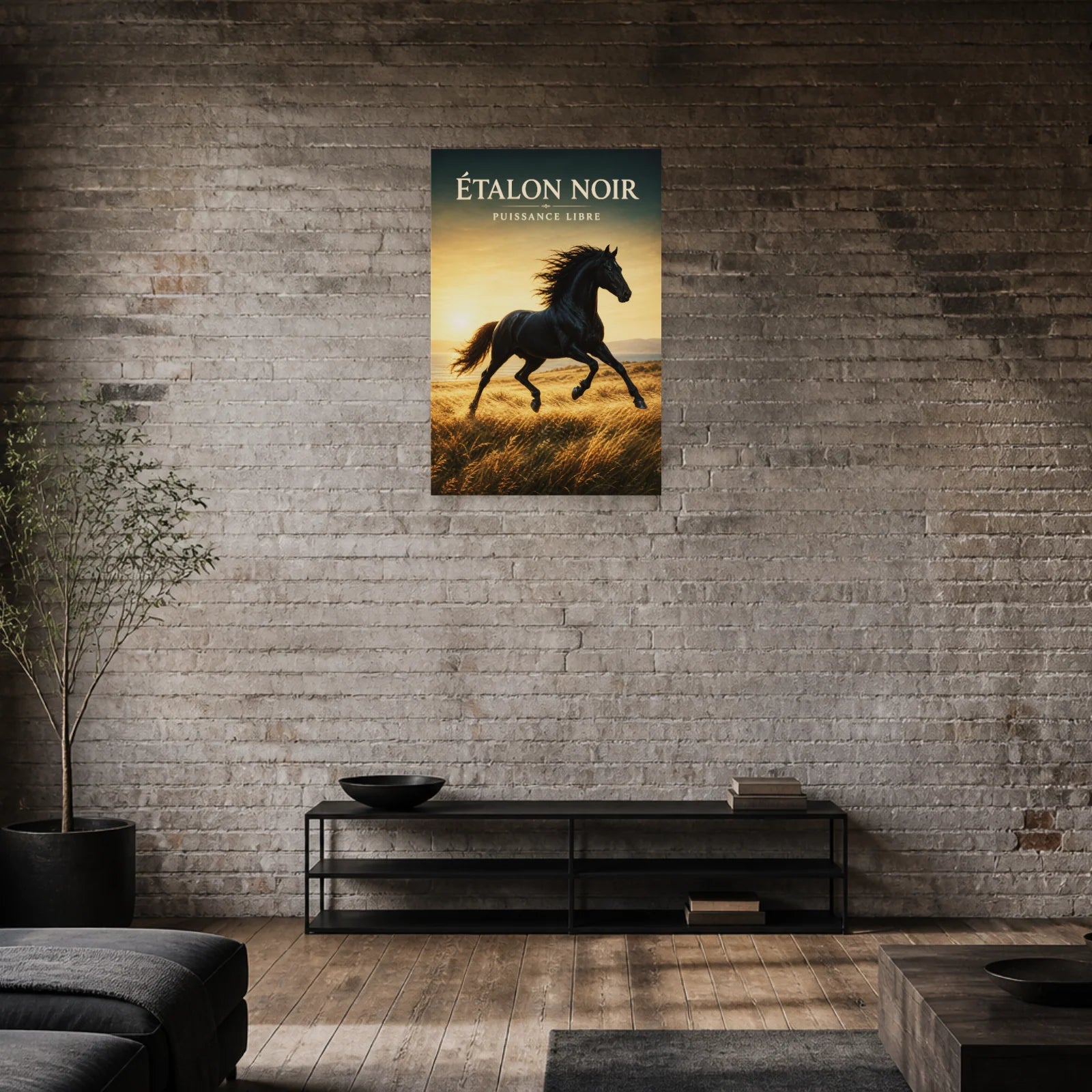 Affiche Étalon Noir – Puissance Libre dans une salle à manger - Art Virtuoso