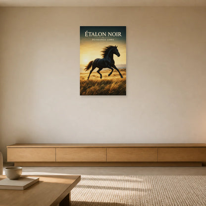 Affiche Étalon Noir – Puissance Libre dans un salon - Art Virtuoso