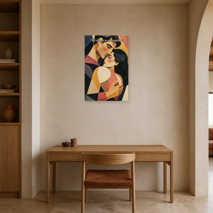 Affiche Nos lignes se rencontrent - Étreinte cubiste dans un bureau - Art Virtuoso