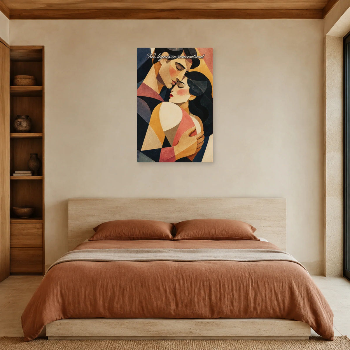 Affiche Nos lignes se rencontrent - Étreinte cubiste dans une chambre - Art Virtuoso