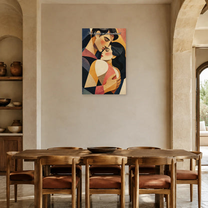 Affiche Nos lignes se rencontrent - Étreinte cubiste dans une salle à manger - Art Virtuoso