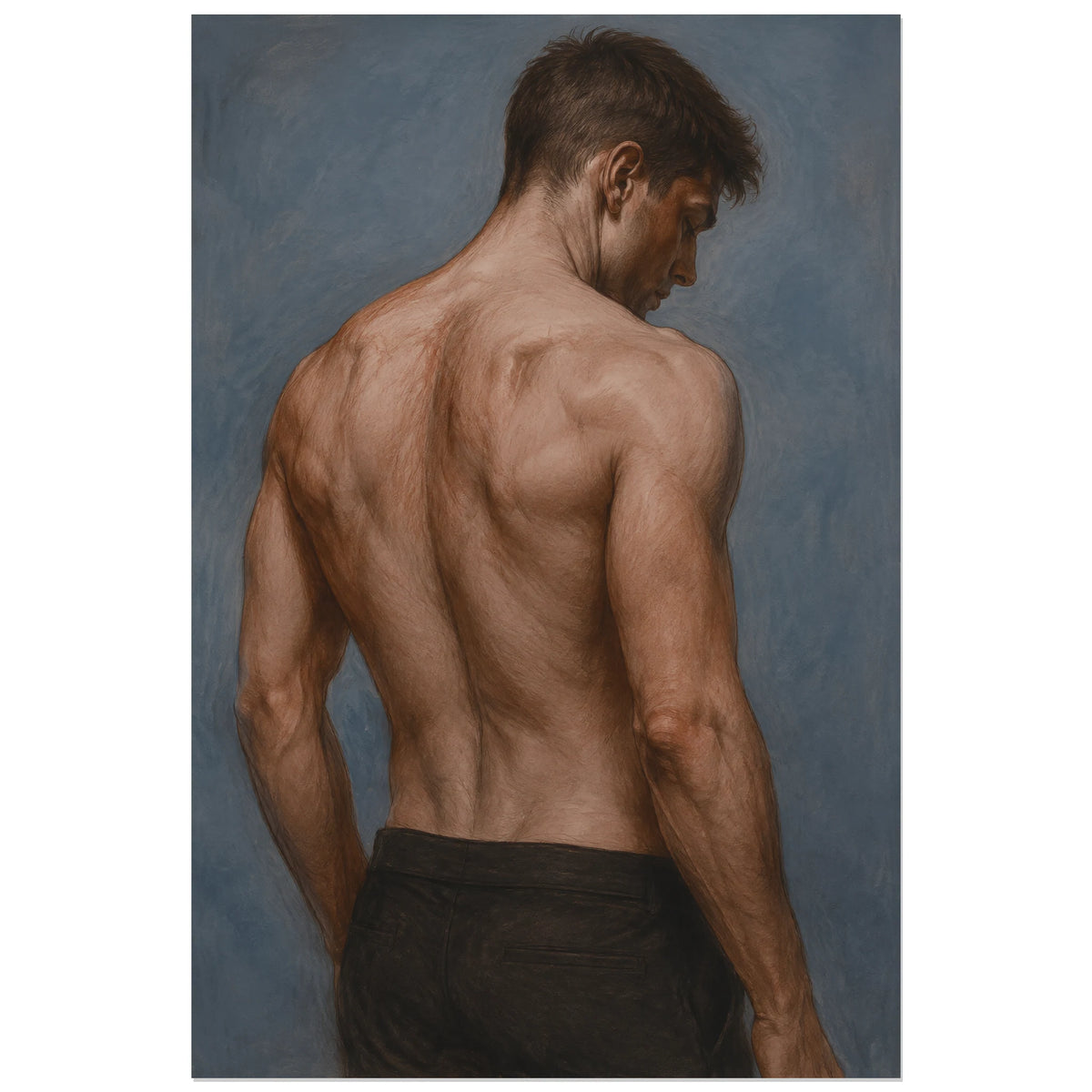 Étude figurative du dos sur fond ardoise, affiche 40 × 60 cm