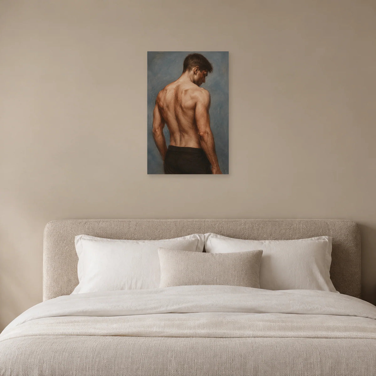 Affiche Étude masculine, force tranquille dans une chambre - Art Virtuoso