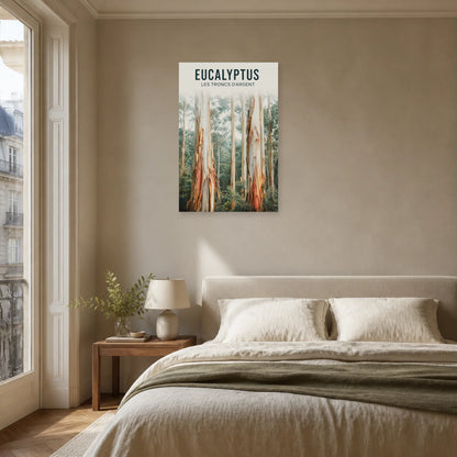 Affiche Eucalyptus – Les troncs d’argent dans une chambre - Art Virtuoso