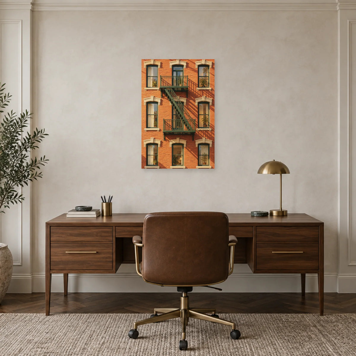 Affiche façade avec escalier de secours dans un bureau - Art Virtuoso