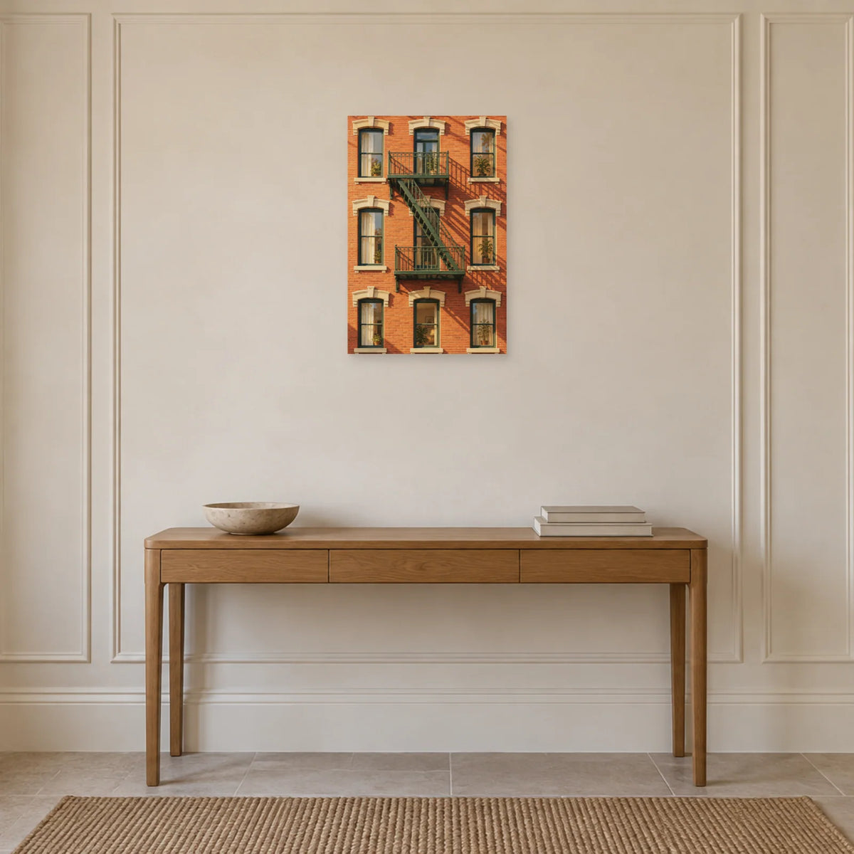 Affiche façade avec escalier de secours dans une entrée ou un couloir - Art Virtuoso