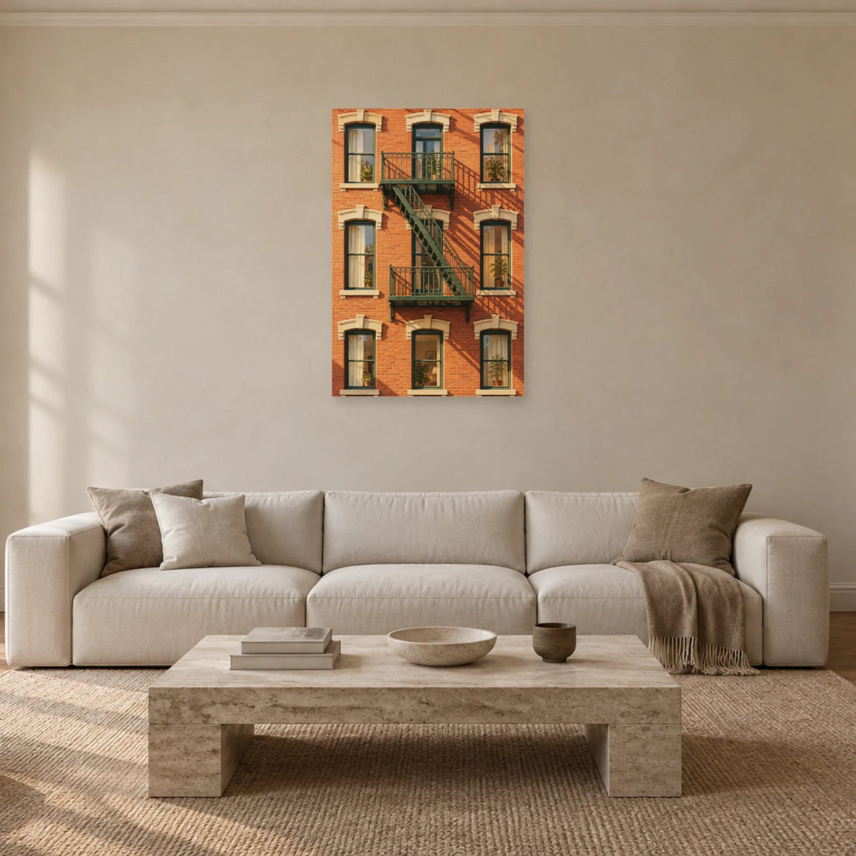 Affiche façade avec escalier de secours dans un salon - Art Virtuoso