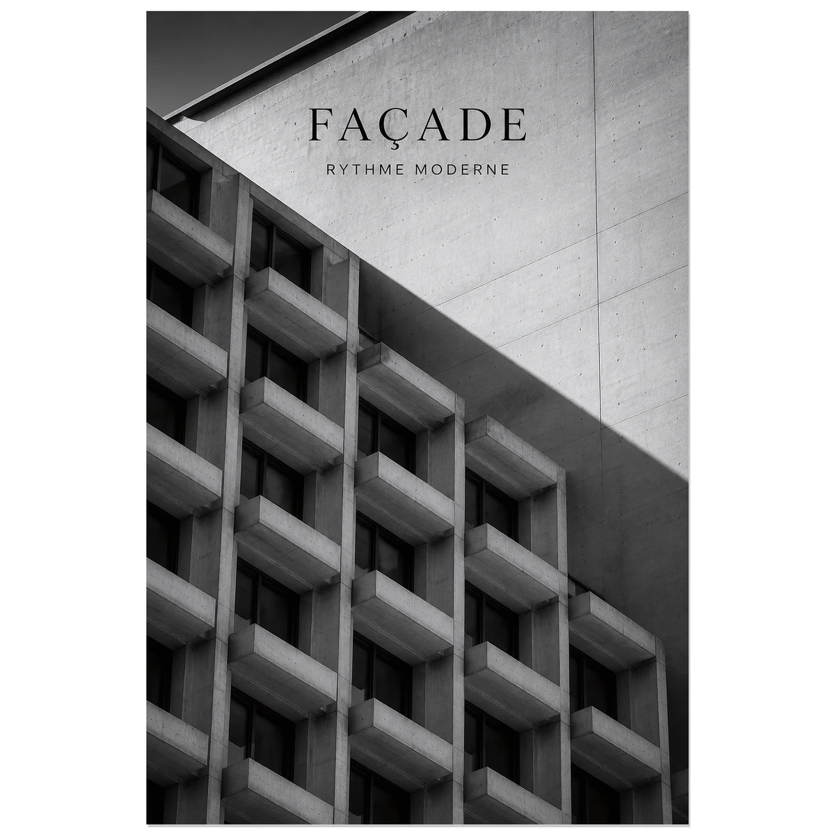 Affiche Façade – Rythme Moderne, photographie architecturale brutaliste verticale, format 30 × 45 cm
