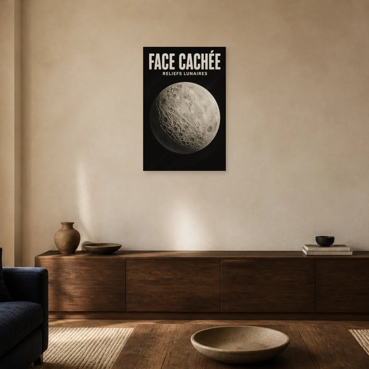 Affiche Face Cachée – Reliefs Lunaires dans un salon - Art Virtuoso