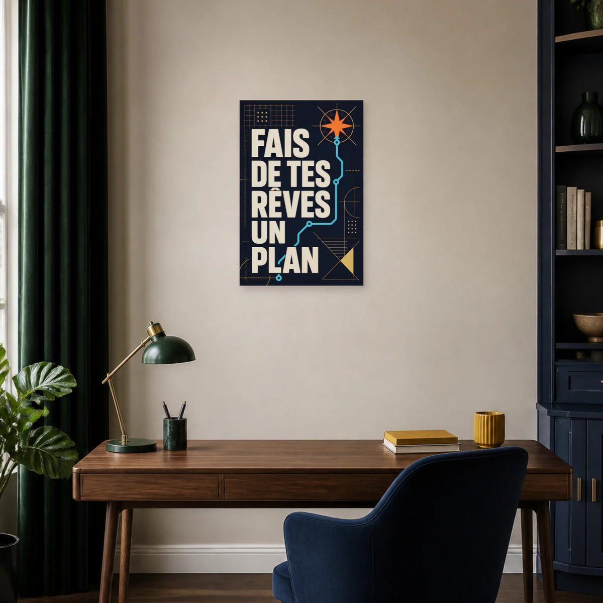 Affiche Fais de tes rêves un plan – Trajet étoilé dans un bureau - Art Virtuoso