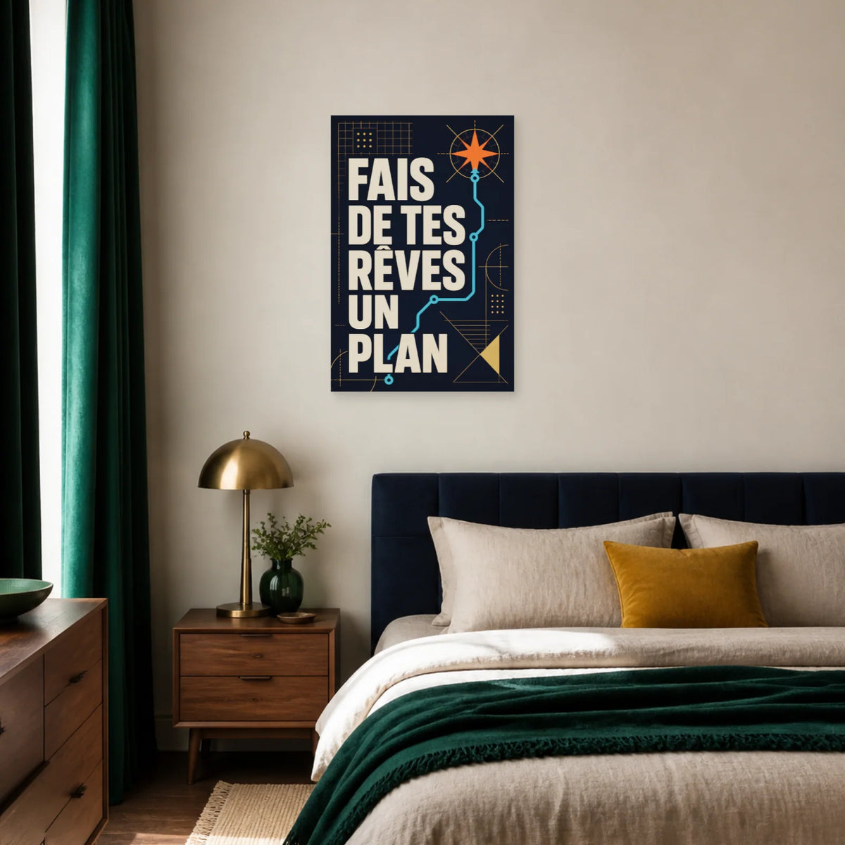 Affiche Fais de tes rêves un plan – Trajet étoilé dans une chambre - Art Virtuoso