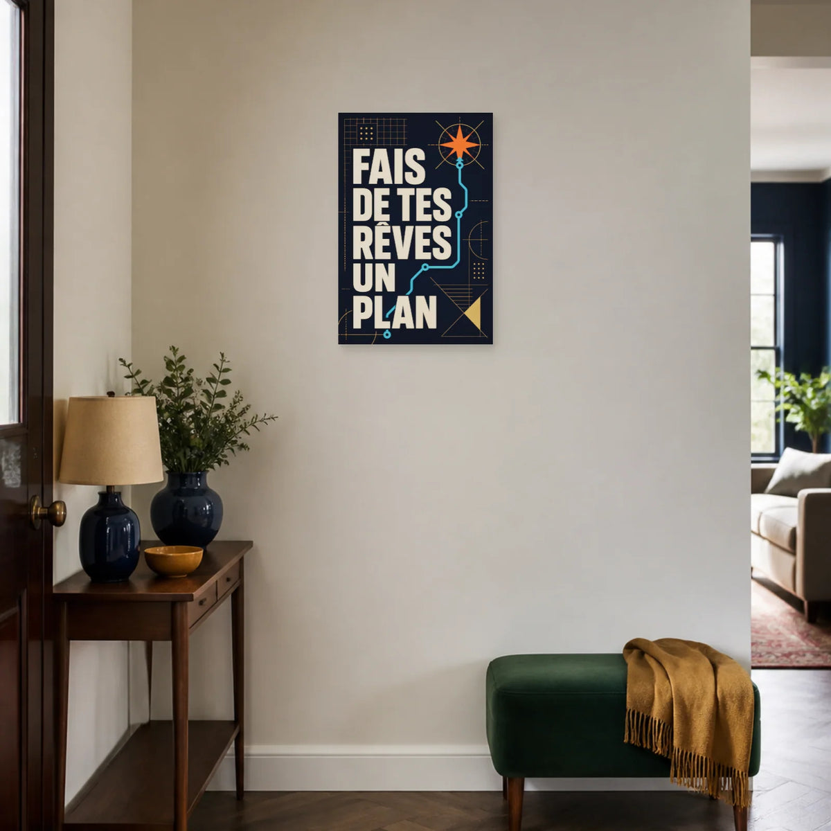 Affiche Fais de tes rêves un plan – Trajet étoilé dans une entrée ou un couloir - Art Virtuoso