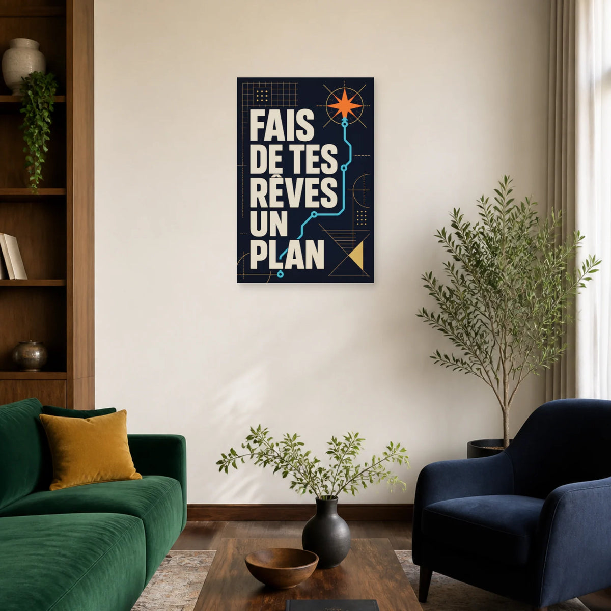 Affiche Fais de tes rêves un plan – Trajet étoilé dans un salon - Art Virtuoso