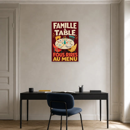 Affiche Famille à table – Fous rires au menu dans un bureau - Art Virtuoso