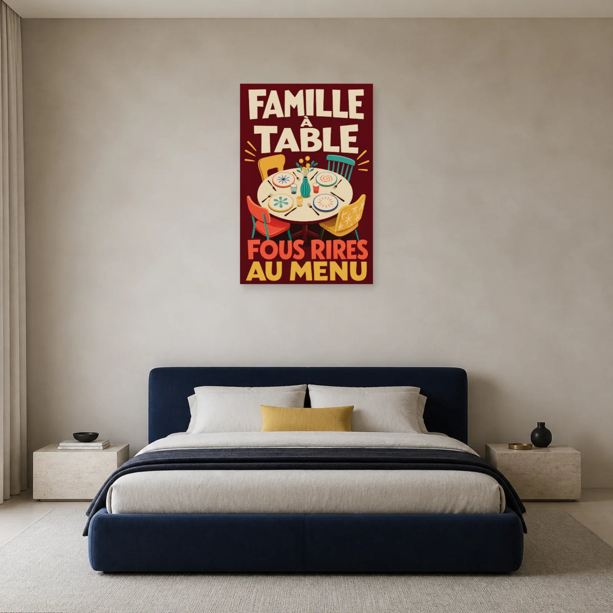 Affiche Famille à table – Fous rires au menu dans une chambre - Art Virtuoso