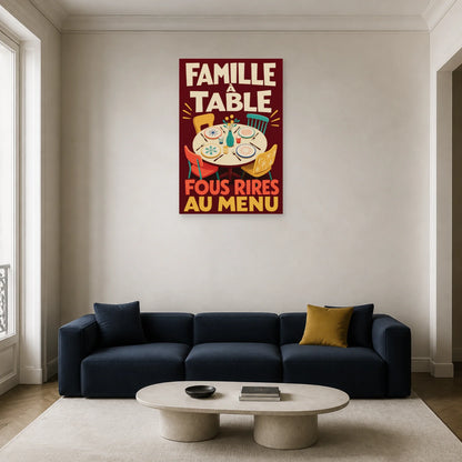 Affiche Famille à table – Fous rires au menu dans un salon - Art Virtuoso