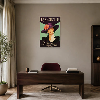 Affiche Femme au chapeau, la corolle dans un bureau - Art Virtuoso