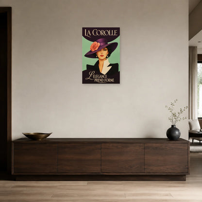 Affiche Femme au chapeau, la corolle dans une entrée ou un couloir - Art Virtuoso