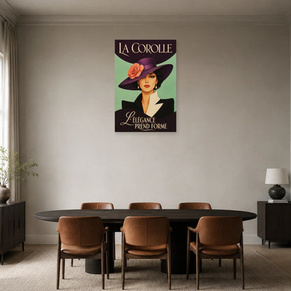 Affiche Femme au chapeau, la corolle dans une salle à manger - Art Virtuoso