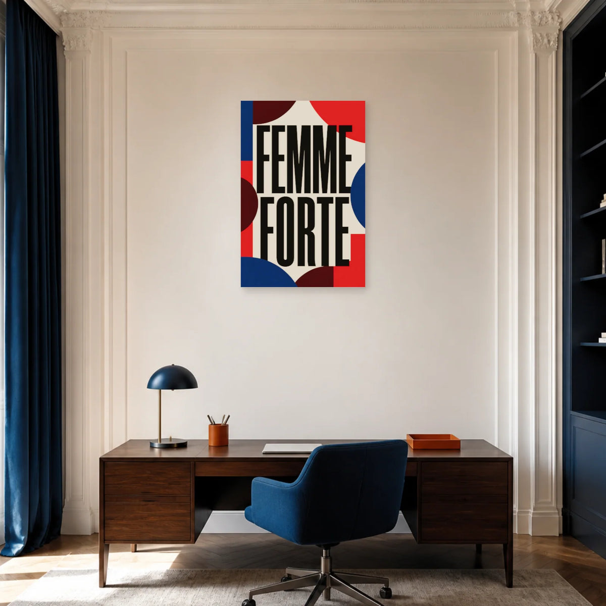 Affiche Femme forte – Géométrie affirmée dans un bureau - Art Virtuoso