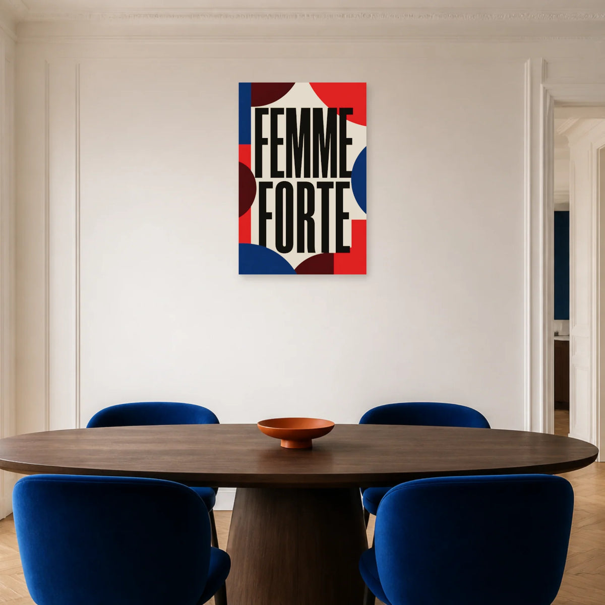 Affiche Femme forte – Géométrie affirmée dans une salle à manger - Art Virtuoso