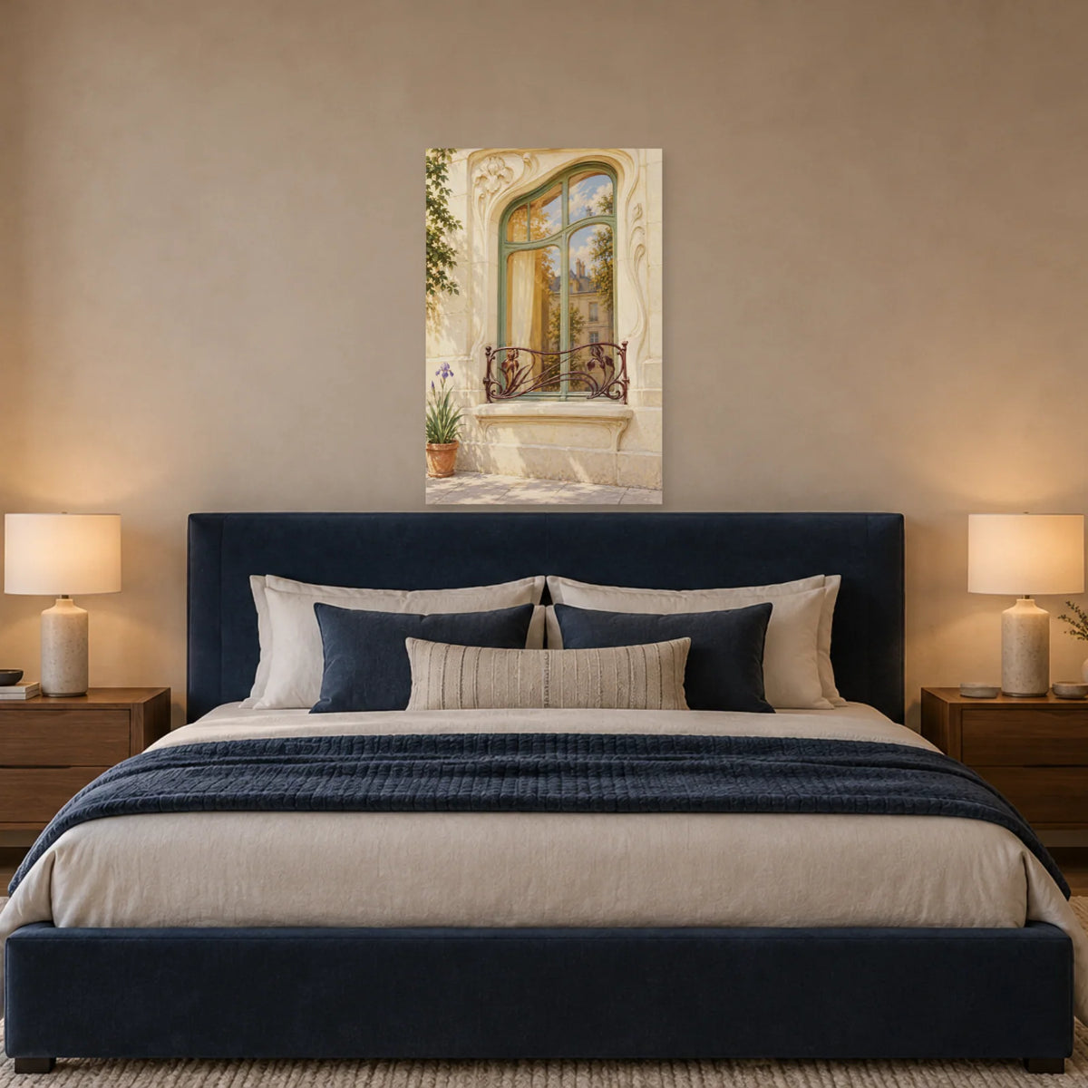 Affiche fenêtre Art nouveau et ferronnerie dans une chambre - Art Virtuoso