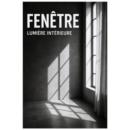 Affiche Fenêtre – Lumière Intérieure, photographie architecturale en clair-obscur verticale, format 60 × 90 cm