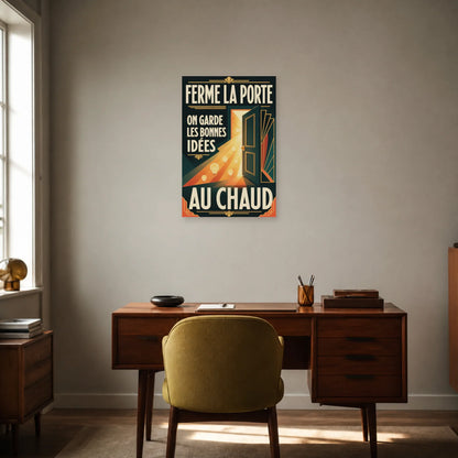 Affiche Ferme la porte – Les bonnes idées au chaud dans un bureau - Art Virtuoso