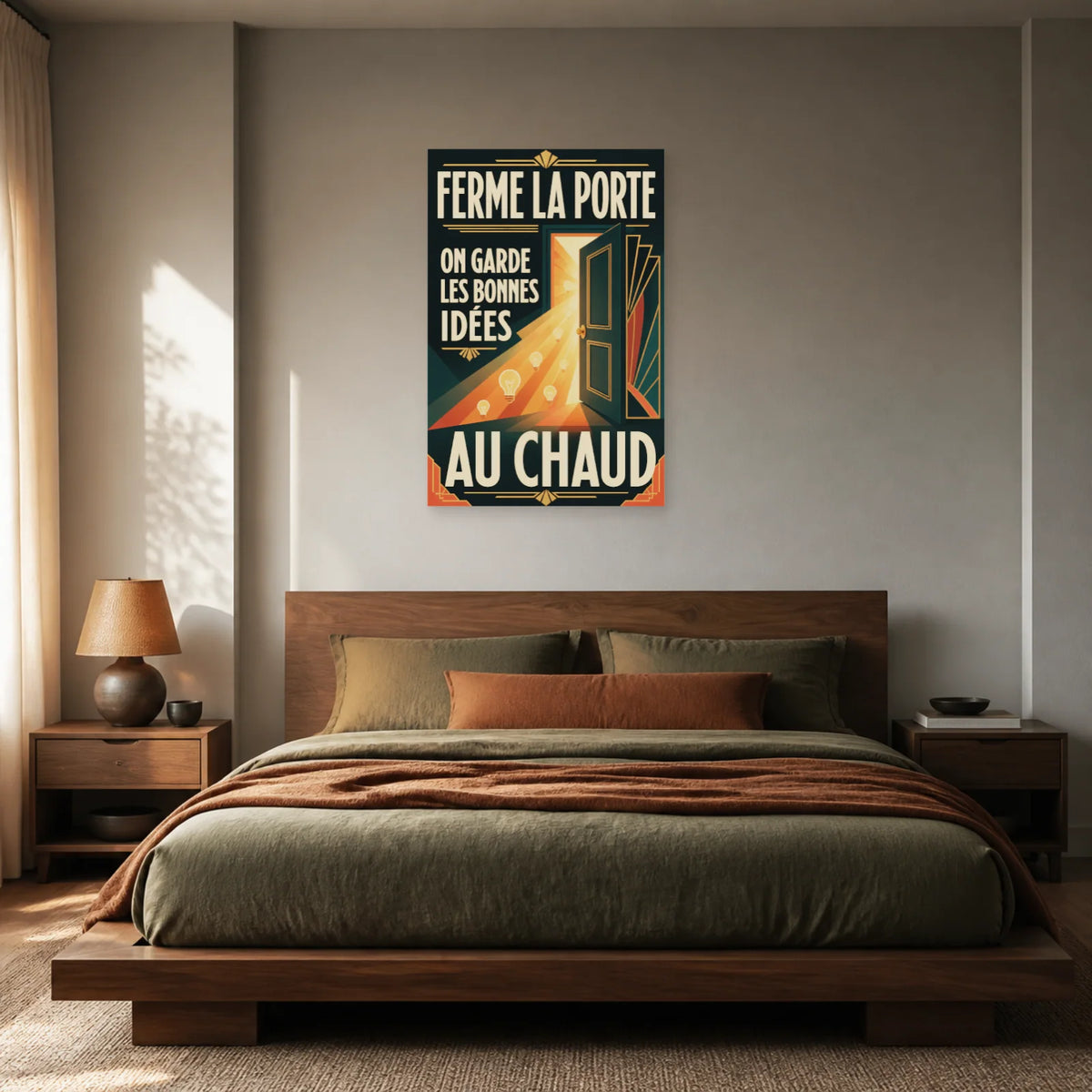Affiche Ferme la porte – Les bonnes idées au chaud dans une chambre - Art Virtuoso