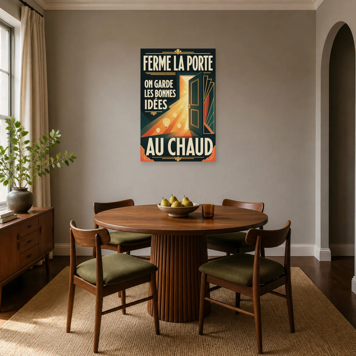 Affiche Ferme la porte – Les bonnes idées au chaud dans une salle à manger - Art Virtuoso