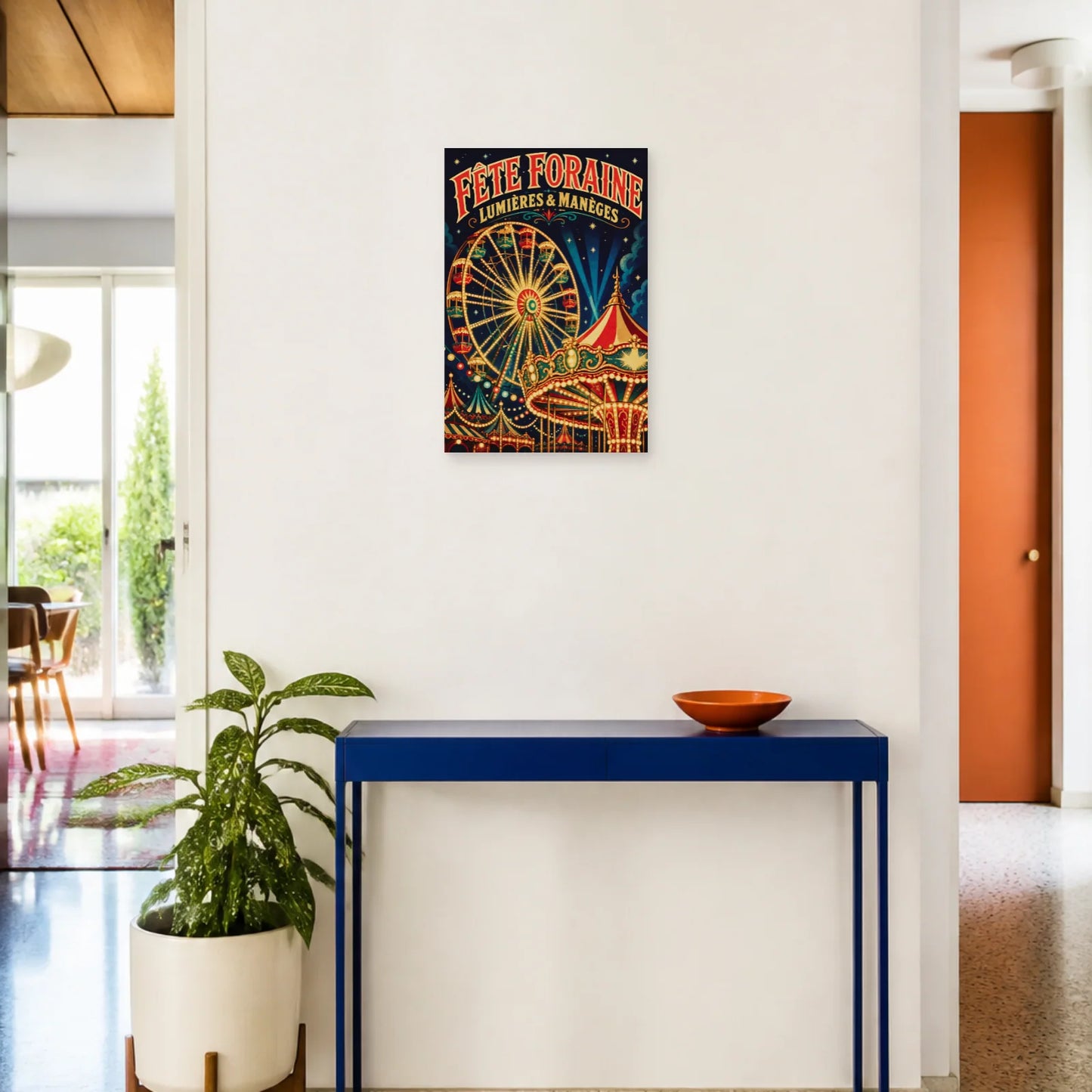 Affiche Fête Foraine – Lumières & Manèges dans une entrée ou un couloir - Art Virtuoso