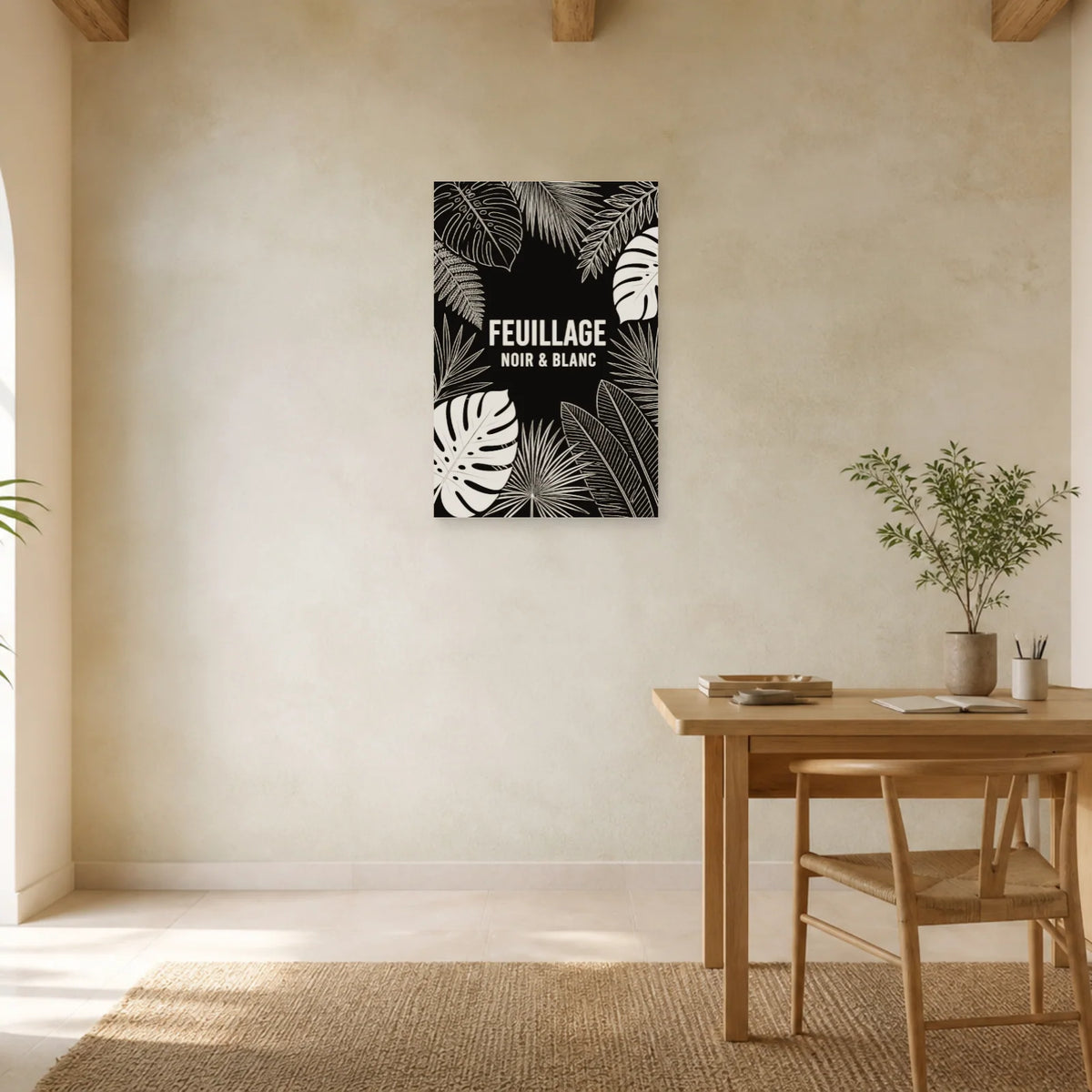 Affiche Feuillage – Noir et blanc dans un bureau - Art Virtuoso