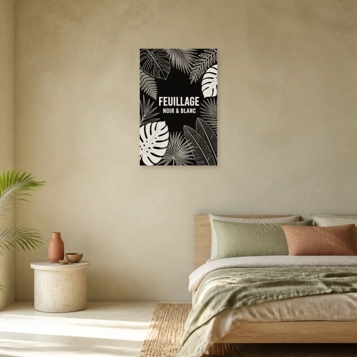 Affiche Feuillage – Noir et blanc dans une chambre - Art Virtuoso
