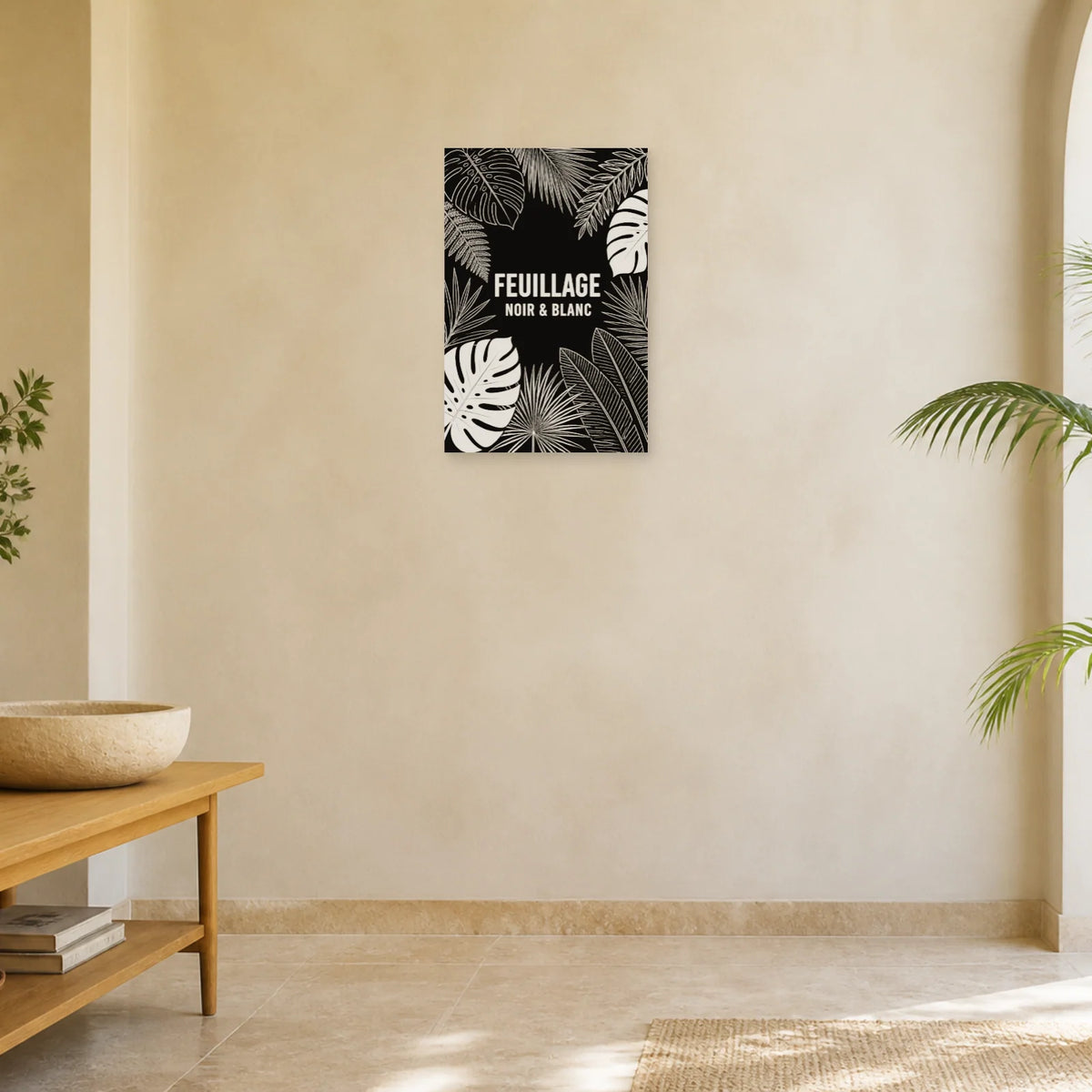 Affiche Feuillage – Noir et blanc dans une entrée ou un couloir - Art Virtuoso