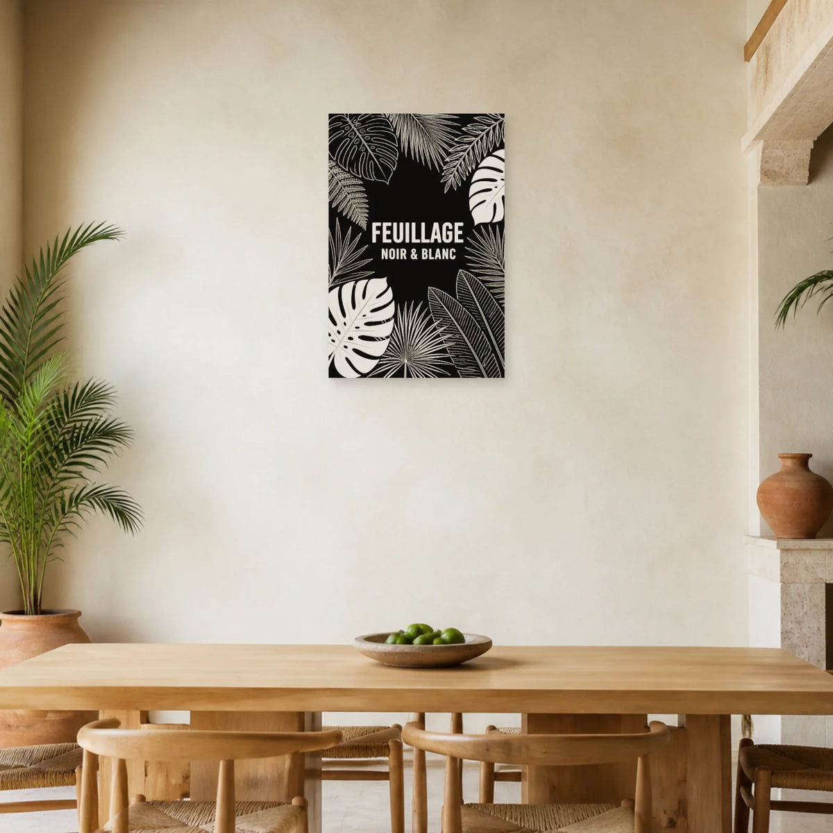 Affiche Feuillage – Noir et blanc dans une salle à manger - Art Virtuoso